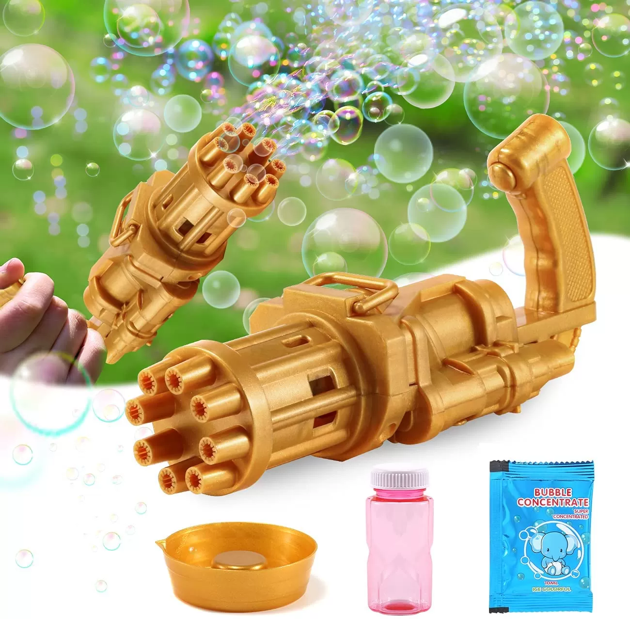 8-Hole Bubble Gun Machine - Massive Bubble Gattler Toy Gun With Bubble Liquid For Kids - Automatic Electric Bubble Maker Machine Glue Gun - Multicolor