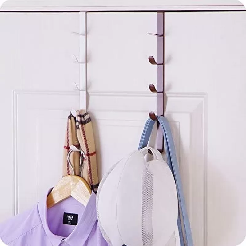 ABS Over The Door Hook Hanger 5-Hook Heavy-Duty Organizer Rack For Coats, Hats, Robes, Shirts, Belts, Bags, Towels, Scarf, Cupboard Door Kitchen Cabin