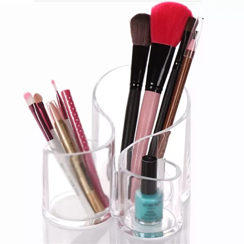 Acrylic Makeup Brush and Cosmetic Holder, 3 Compartment Brushes Organizer