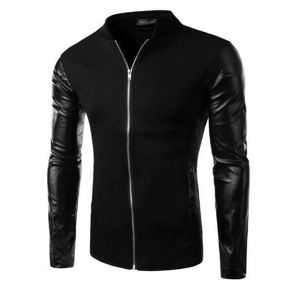 Buy Base Ball Collar Jacket With Leather Sleeves For Men at Lowest ...