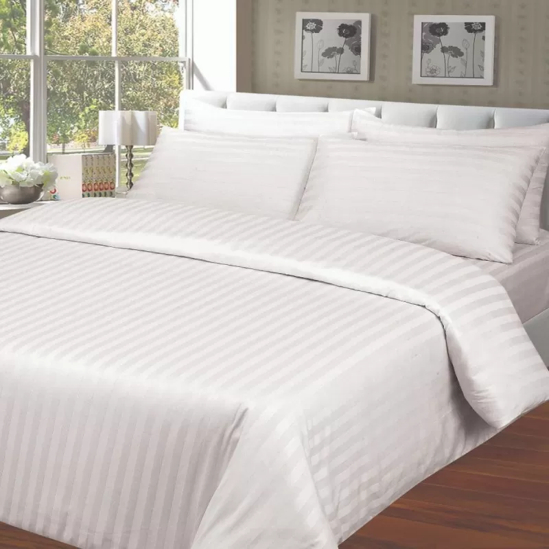 Bedsheet White Cotton Satin Stripe King Size bedsheets High Quality