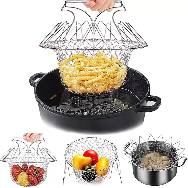 Chef Basket 2 in 1 Kitchen Tool - Frying Strainer , Boiler, Steamer, Strainer & Deep Fryer