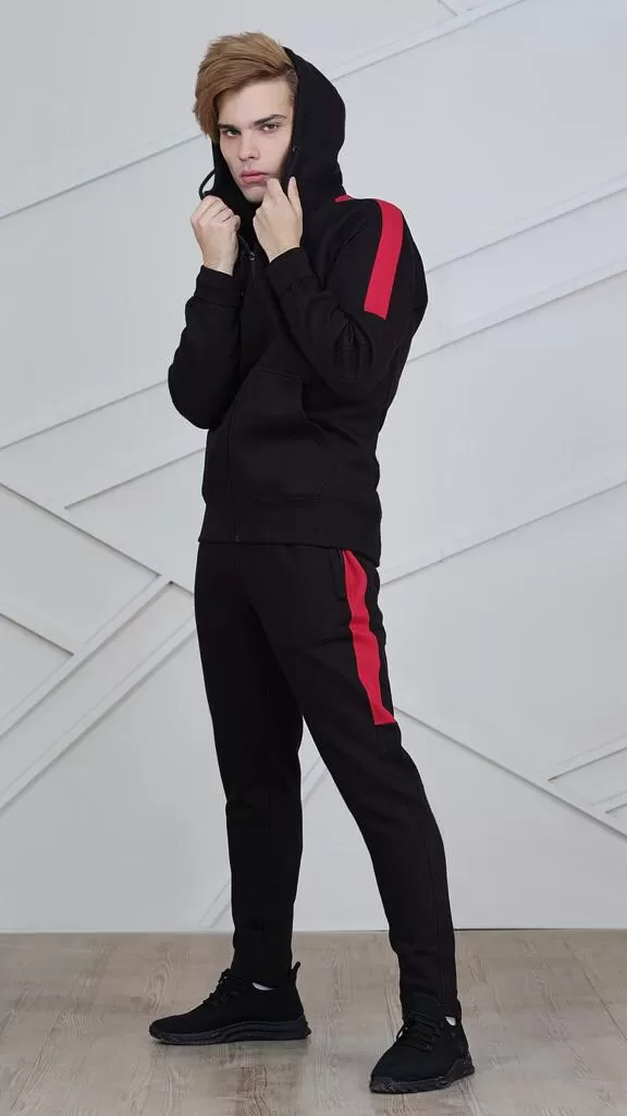 Contrast Side Stripe Red and Black Tracksuit