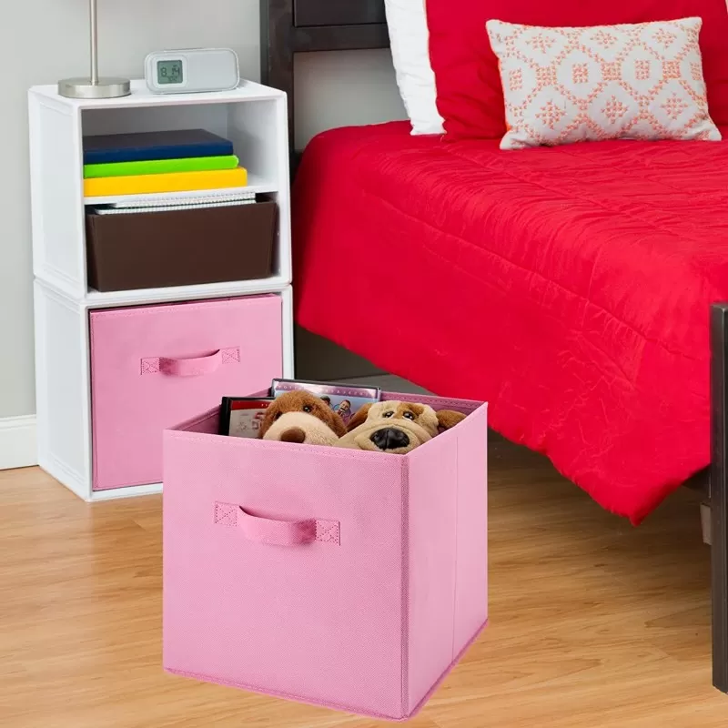 Foldable Storage Cubes Organizer Basket Bin Storage Boxes Storage Container with Handles for Travel Moving Toy Storage Box-Pink