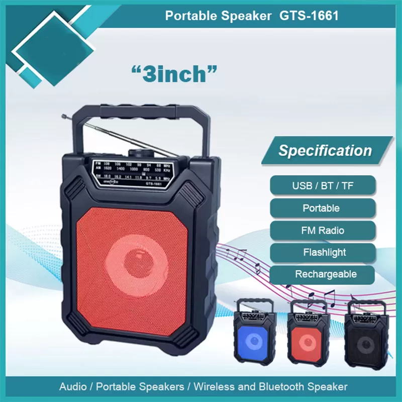 GDPLUS GTS-1661 Portable Bluetoot Radio Speaker with AM/FM/SW/BT/USB/TF with LED Flashlight