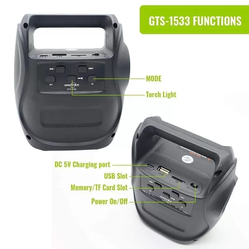 GTS-1533 Portable Bluetooth wireless speaker extra bass with torch