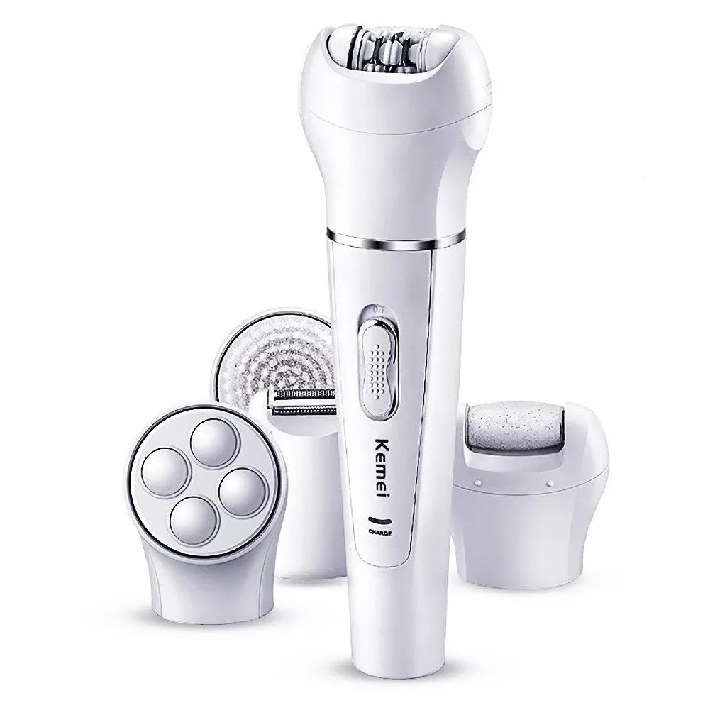 Kemei KM-2199 5-in-1 Electric Hair Remover Trimmer Wet and Dry Rechargeable Lady Shaver Epilator Facial Massage Tool Kit with