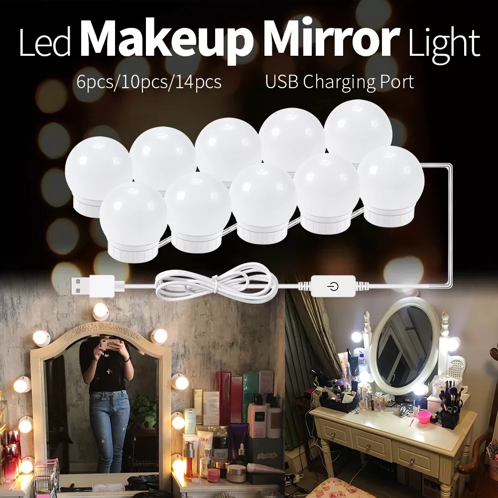 TSV 10 LED Vanity Mirror Lights Kit, Hollywood Style Dimmable LED Light  Bulbs , Makeup Lights for Vanity Table Set and Bathroom Mirror 