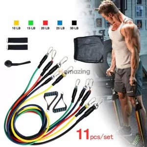 11 PCS Latex Resistance Band Set Yoga Pilates Abs Exercise Fitness Gym Workout Set With Elastic Tube, Door Anchor, Ankle Straps, And Handles For Weigh