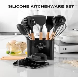 13Pcs Wooden Non stick Silicone Cooking Utensil Set Kitchen Spatula Spoons Tools
