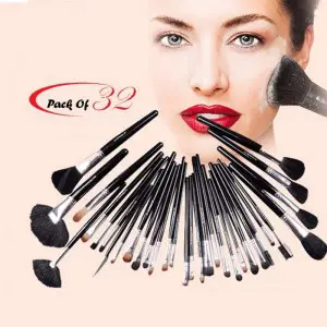 32 Piece Makeup Brush Set With Leather Pouch