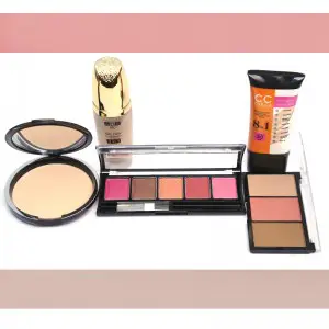Cosmetic Pack of 5:CC Cream Colors Blush & Countour Kit Fashion Blusher Kit Snake Oil  Powder Foundation