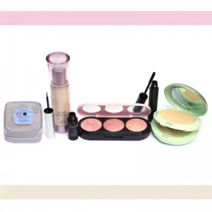 Pack of 6:Cheek Blusher Colors Liquid Foundation Skin Fit Pact Real Loose Powder Building Mascara Clean Lasting Eyeliner