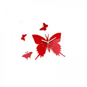 Red Colored Butterfly Design DIY 3D 2mm Acrylic Wall Clock (20*12 inches)
