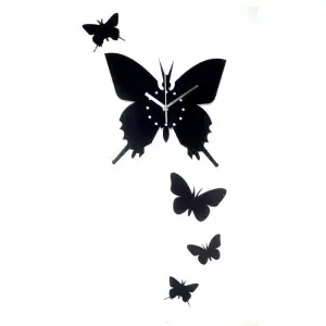 Black Color Flying Butterfly Design DIY 3D 2mm Acrylic Wall Clock (20*12 inches)