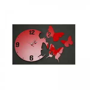 Red Color Flying Butterflies Design DIY 3D 2mm Acrylic Wall Clock (20*12 inches)