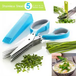 Kitchen Utensils Pack of 2: Stainless Steel 5 Layers Kitchen Scissor + Cleaning Brush(GM)