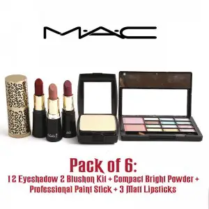 Pack of 6: 12 Eyeshadow 2 Blushon Kit Compact Bright Powder Professional Paint Stick 3 Matt Lipsticks