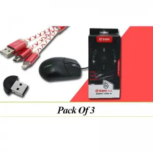 Pack of 3: Optical Mouse Multi-Cable Bluetooth Dongle