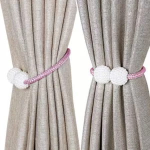 2PCS Magnetic Curtain Holder Tiebacks Convenient Drape Tie Backs Pearl Decorative Rope Holdback Holder