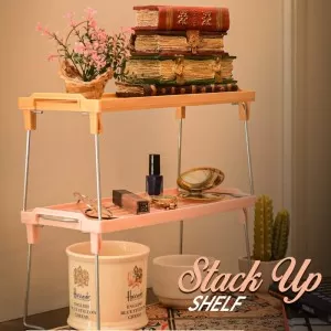3 Stack Up Shelf with Steel Metal Leg, Folding Kitchen Organizer Cabinet Shelves Foldable Shelf Stand Jar Rack