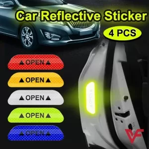 4 PCS Car Door Open Sticker Reflective Tape Safety Warning Car Open Door Reflective Stickers With Open Sign Door Open Warning Safety Sticker