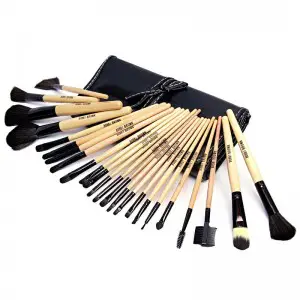 24 Piece Makeup Brush Set With Leather Pouch