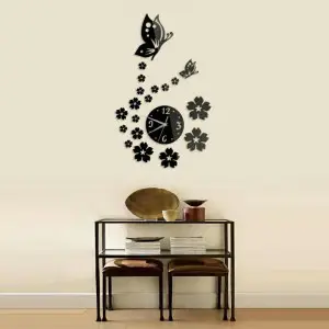 Flower and Butterfly DIY 3D 2mm Acrylic Wall Clock (24*24 inches )