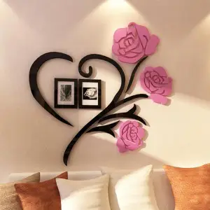 Flower and Heart Shape DIY 3D 2mm Acrylic Wall Art (40x40 Inches)