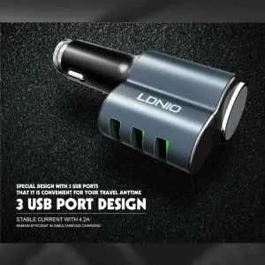 LDNIO CM21 Mono Bluetooth Headset Car Charger + 3 usb ports 4.2A Fast Car Charger