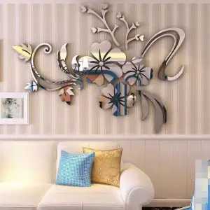 3D Mirror Floral Art Removable Mural Decal Home Room Decor DIY 3D 2mm Acrylic Wall Art (36*48 inches)