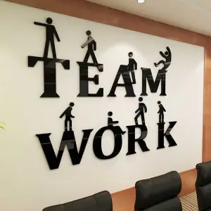 Team work 3d Acrylic mirror wall stickers Corporate culture wall decoration Office inspirational slogan DIY art wall decor (36*48 Inches)