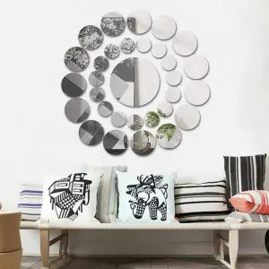 31 pcs mirror round wall acrylic surface decal House DIY room Decoration Art, Silver (36 Inches)