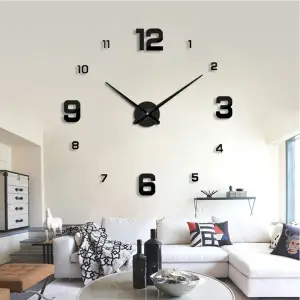 Mute Big Decorative Digital 2mm DIY 3D Acrylic Wall Clock (35*35 Inches)