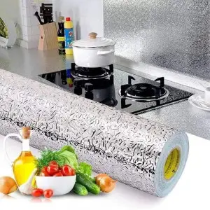 Kitchen Oil Proof Waterproof- Aluminum Foil Self Adhesive DIY Wall Stickers (2-Sheets)