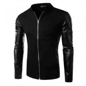 Stylish Versity Jacket With Leather Sleeves For Men (Black) (ABZ-016)