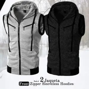 Pack Of 2 Jaqueta Front Zipper Sleeveless Hoodie For Men (ABZ-028)