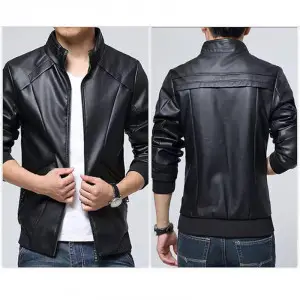 New Spring Autumn Winter PU Leather Jacket For Men (Black) (ABZ-029)