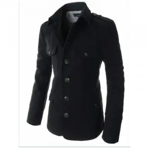 Black Button Style Winter Fleece Long Coat For Men (ABZ-034)