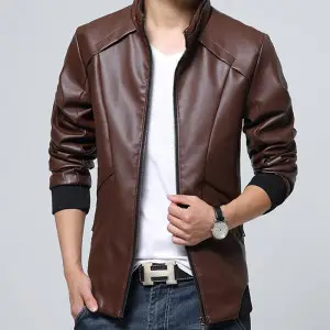 New Spring Autumn Winter PU Leather Jacket For Men (Brown) (ABZ-030)