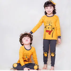 Baby Or Baba Yellow and Grey Pooh print Kids Night Suit (KD-024-B)