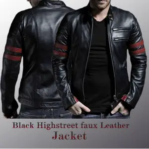 Black High Street Faux Leather Jacket For Men (ABZ-024)