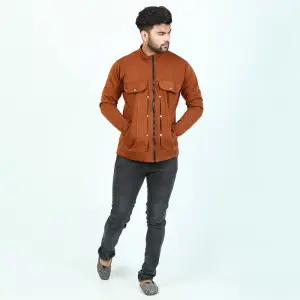 Brown Mexican Fleece Jacket for Men with Front Pocket (ABZ-035)