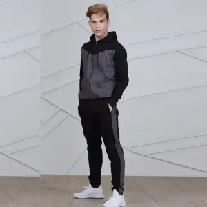Black With Charcoal Panel Slim Fit Tracksuit For Men (ABZ-065)