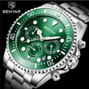 Benyar Chronograph Exclusive Edition Green Dial Wristwatch For Men Wrist Watch (BY-1160)