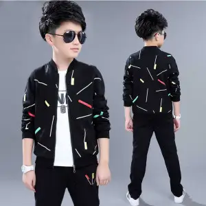 Spring Fall Black Stylish Casual Toddler Tracksuit For Kids