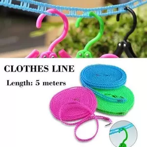 5m Windproof Clothes Dryer Drying Rack Cloth Hanging Rope Non-slip Clothesline Washing Line Drying Rope With Hook For Travel Laundry Rope