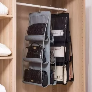 6 Pocket Hanging Handbag Organizer for Wardrobe Closet Transparent Storage Bag Door Wall Clear Sundry Shoe Bag with Hanger Pouch