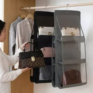 6 Pockets Double-sided Hanging Storage Bags with Hanging Hook / Handbag, Purse, Bags Organizer