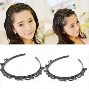 Double Layer Band Twist Plait Front Hair Clips Headbands (Pack of 2)
